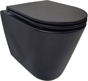 Wiesbaden Stereo rimless hangend diepspoel toilet Rimless met Flatline toiletzitting met softclose en quick-release 40 x 35 5 x 53 cm mat zwart