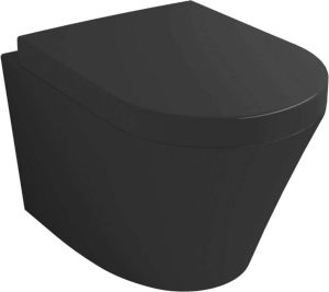Wiesbaden Vesta rimless hangend diepspoel toilet met Vesta toiletzitting met softclose en quick-release 39 x 36 x 52 cm mat zwart