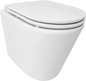 Wiesbaden Vesta rimless hangend diepspoel toilet met Tornado-flush met Flatline toiletzitting met softclose en quick-release 42 x 36 x 52 5 cm mat wit