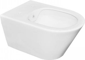 Wiesbaden Toiletpot Hangend Luxe Wandcloset 53 cm Mat Wit Rimless Diepspoel met Bidet Zonder Toiletzitting