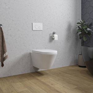 Sub Wiesbaden Stereo rimless hangend toilet met Vesta toiletzitting 40 x 35 5 x 53 cm glanzend wit