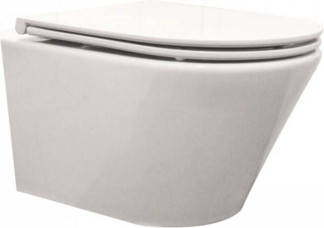 Wiesbaden Vesta-Junior hangend toilet compact 47 cm diepspoel Rimless inclusief Flatline 2.0 zitting met softclose en quickrelease wit