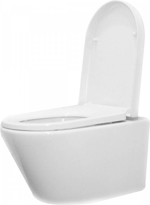 Wiesbaden Toiletpot Hangend Vesta 52x36x35cm Wandcloset Keramiek Diepspoel Nano Coating EasyClean Rimless Glans Wit met Softclose Toiletbril