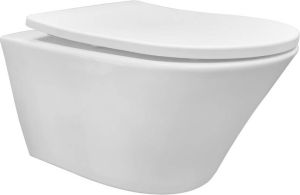 Wiesbaden Vesta rimless hangend toilet met Tornado-flush en Shade Slim toiletzitting 42 x 35 8 x 52 5 cm glanzend wit