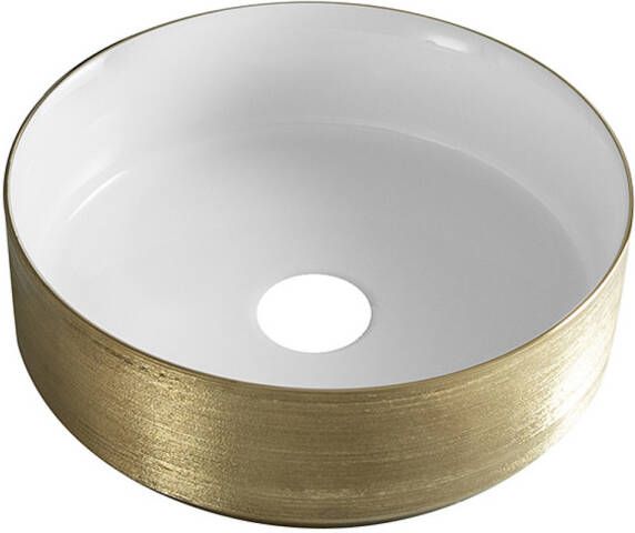 Wiesbaden Mondri waskom rond 36 x 36 x 12 cm glans wit geborsteld goud 32.3302