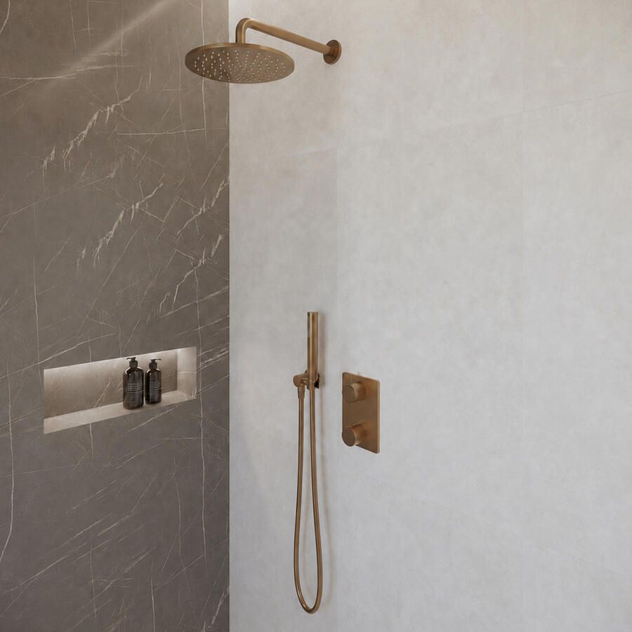 Wiesbaden Caral Inbouw Regendouche Compleet Met Staafhanddouche Geborsteld Brons Koper PVD