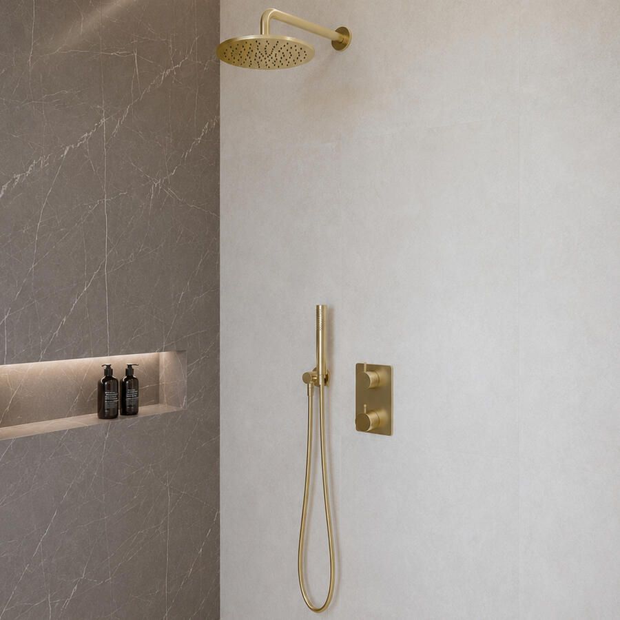 Wiesbaden Caral Inbouw Regendouche Compleet Met Staafhanddouche Geborsteld Messing PVD