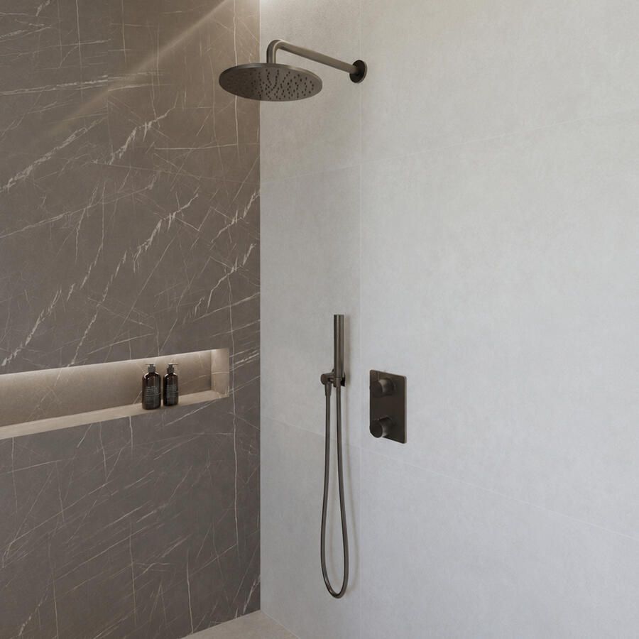 Wiesbaden Caral Inbouw Regendouche Compleet Met Staafhanddouche Gunmetal PVD