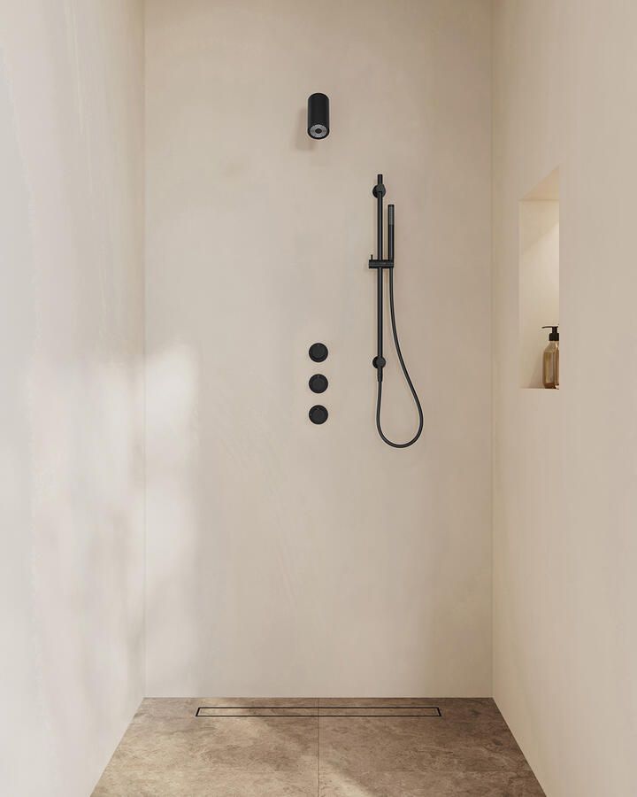 Wiesbaden Caral Inbouwthermostaat 2 Stopkranen Compleet Met Beam Hoofddouche Glijstang en Staafhanddouche Mat Zwart
