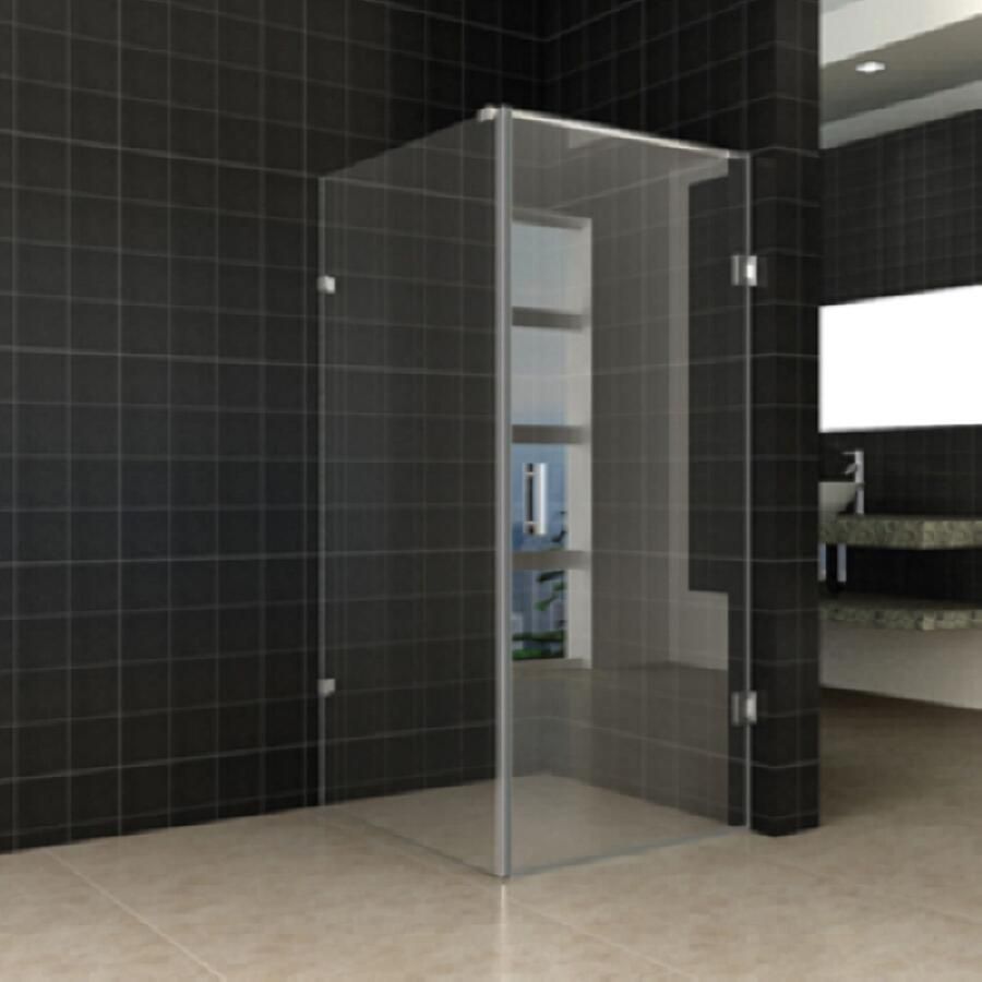Wiesbaden Douchecabine Profielloos met Nisdeur en Vaste Wand 90x100 cm 8mm Nano Coating Chroom