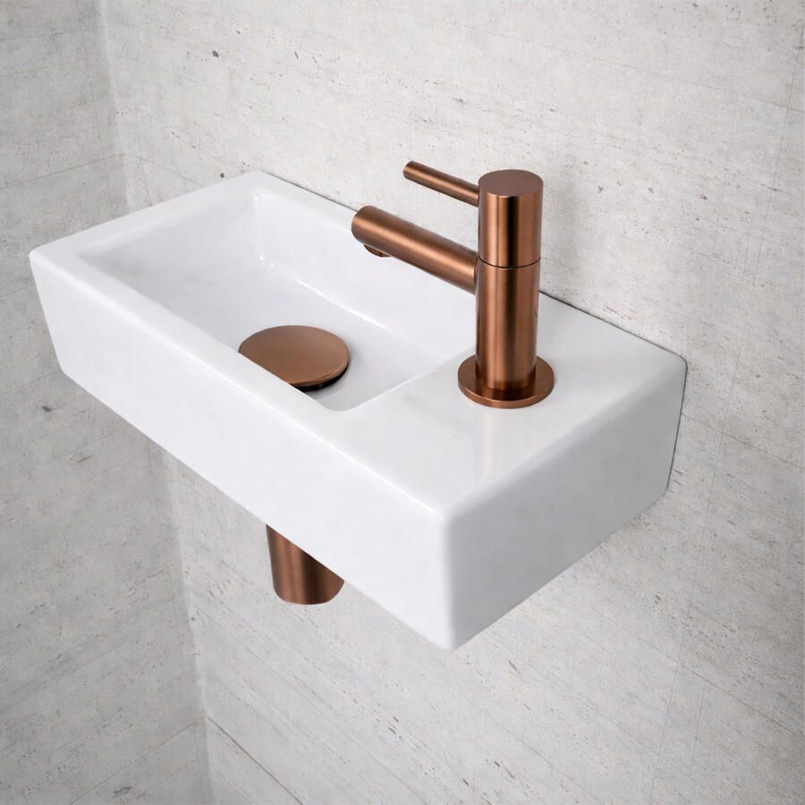 Wiesbaden Fonteinset Glans Wit Color Brons Koper (kraangat rechts)