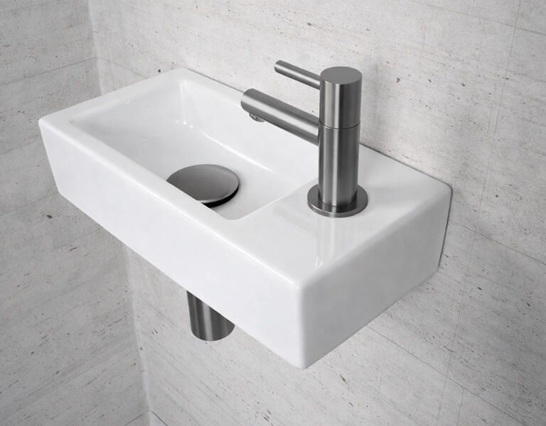 Wiesbaden Fonteinset Glans Wit Color Gunmetal (kraangat rechts)