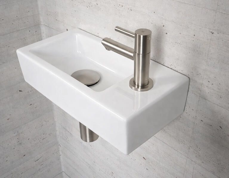 Wiesbaden Fonteinset Glans Wit Color RVS (kraangat rechts)