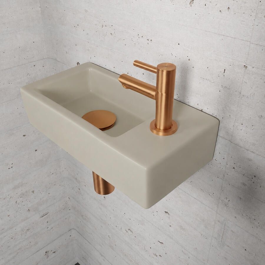 Wiesbaden Fonteinset Mat Beige Color Brons Koper (Kraangat Rechts)