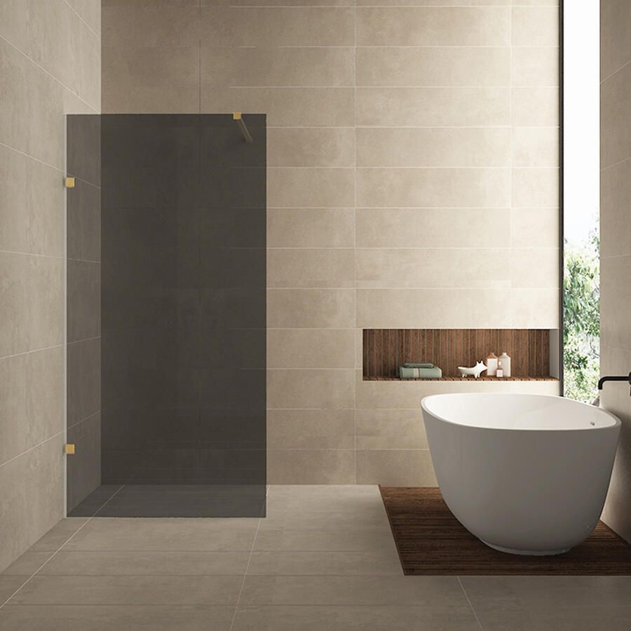 Wiesbaden Inloopdouche Less 120x200 cm 8 mm Nano Rookglas Geborsteld Messing