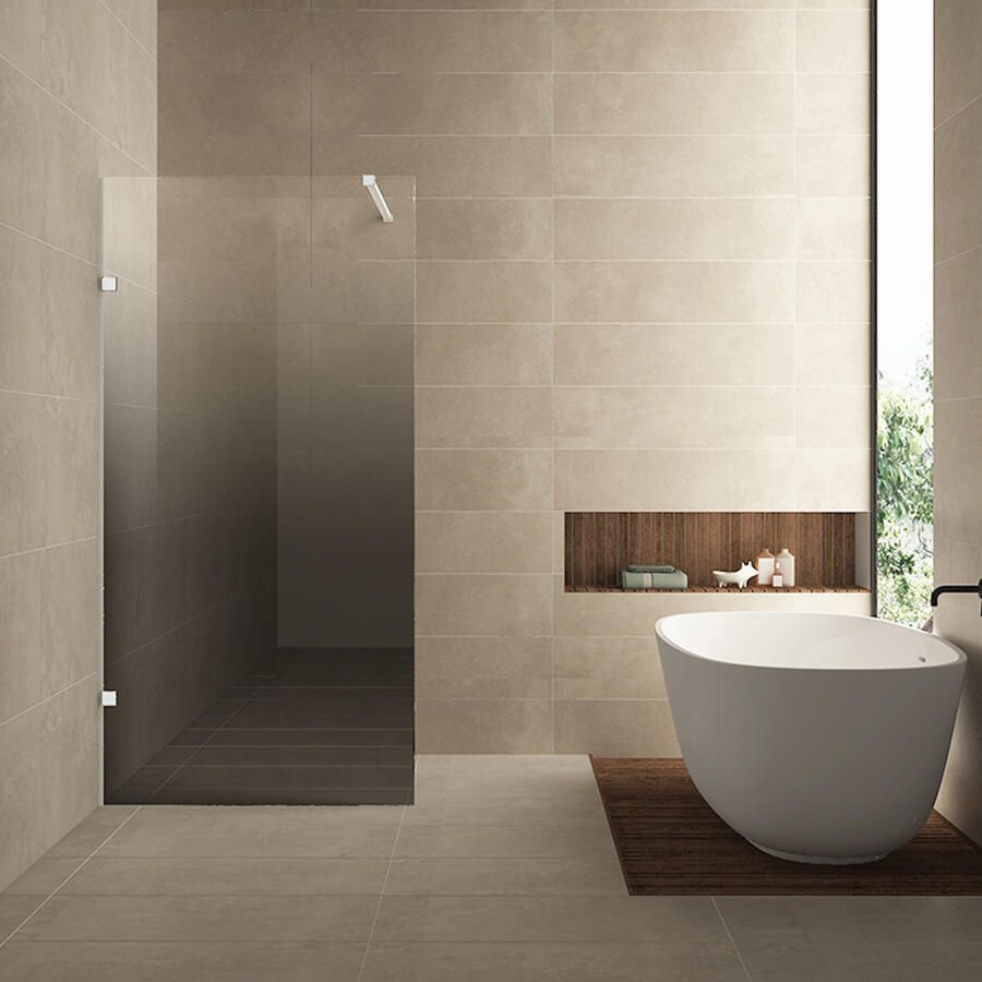 Wiesbaden Inloopdouche Links Less 100x200 cm 8 mm Nano Spiegelrook- naar Helder Glas Mat Wit