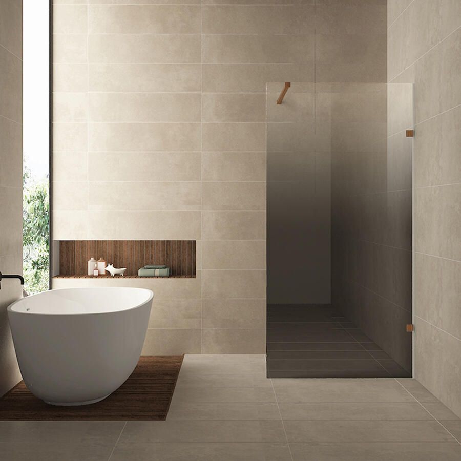 Wiesbaden Inloopdouche Rechts Less 80x200 cm 8 mm Nano Spiegelrook- naar Helder Glas Geborsteld Brons Koper