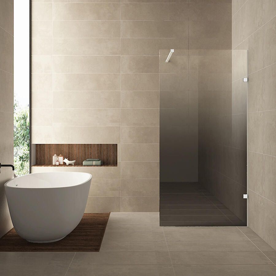 Wiesbaden Inloopdouche Rechts Less 100x200 cm 8 mm Nano Spiegelrook- naar Helder Glas Mat Wit