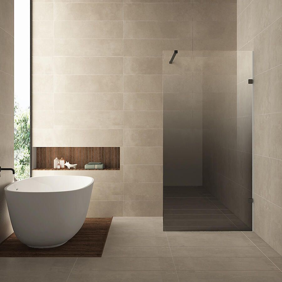 Wiesbaden Inloopdouche Rechts Less 100x200 cm 8 mm Nano Spiegelrook- naar Helder Glas Mat Zwart
