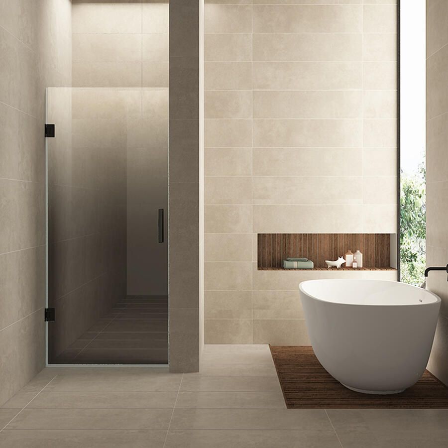 Wiesbaden Nisdeur Links Less 70x200 cm 8 mm Nano Spiegelrook- Naar Helder Glas Mat Zwart
