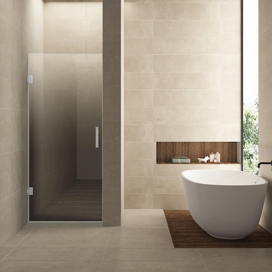 Wiesbaden Nisdeur Links Less 90x200 cm 8 mm Nano Spiegelrook- Naar Helder Glas Geborsteld Staal