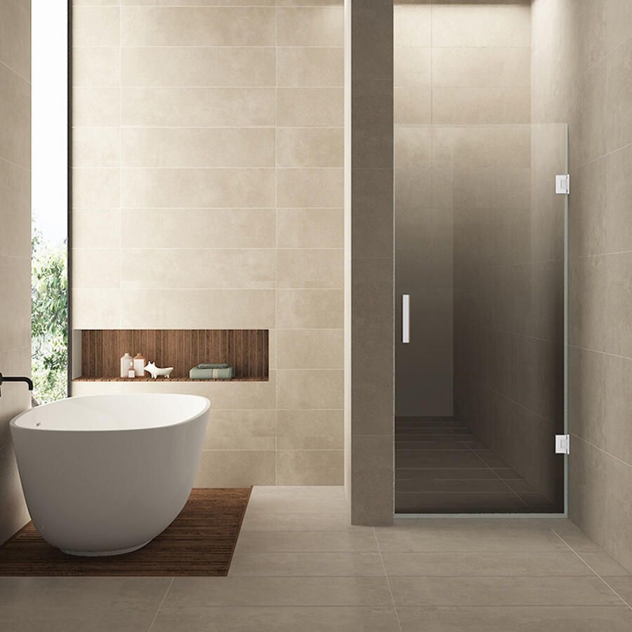 Wiesbaden Nisdeur Rechts Less 90x200 cm 8 mm Nano Spiegelrook- Naar Helder Glas Mat Wit