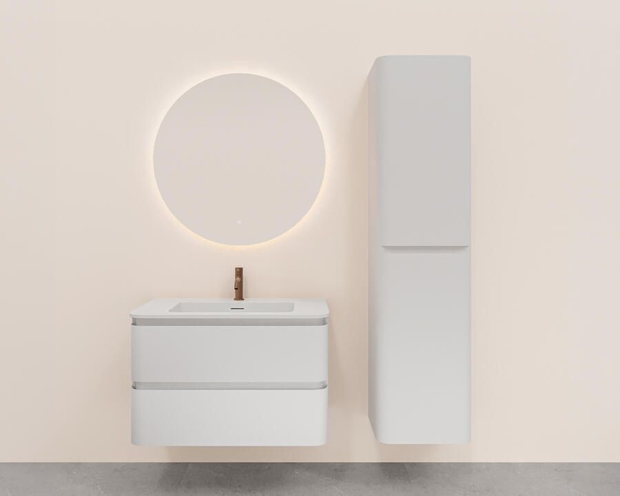 Wiesbaden Onderkast Novira 80x48 cm Afgeronde Hoeken Met 2 Laden 1 Uitsparing Mat Wit