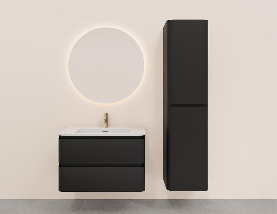 Wiesbaden Onderkast Novira 100x48 cm Afgeronde Hoeken Met 2 Laden 1 Uitsparing Mat Zwart