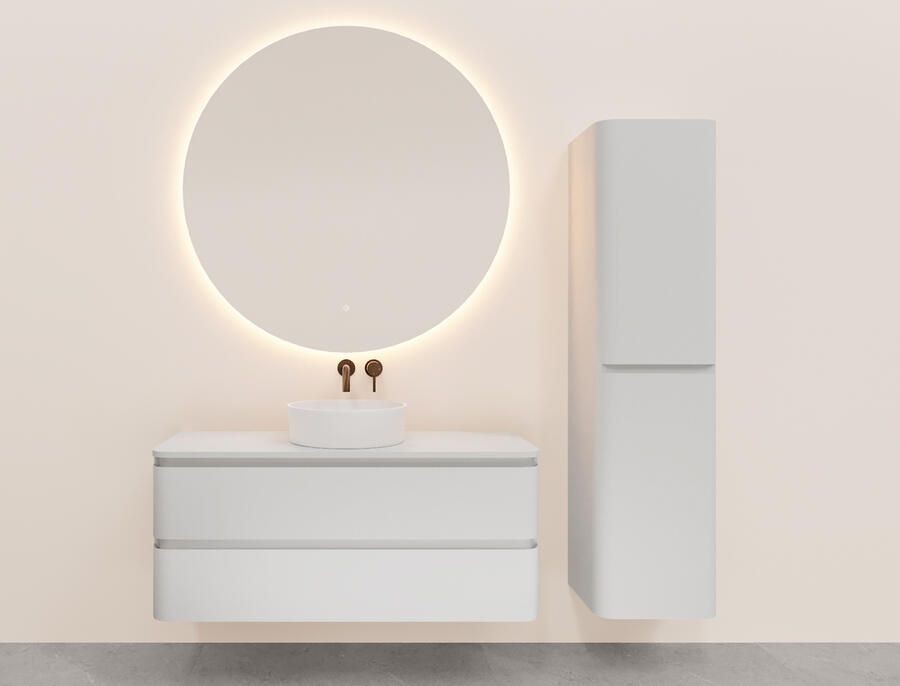 Wiesbaden Onderkast Novira 120x48 cm Afgeronde Hoeken Met 2 Laden 1 Uitsparing Mat Wit