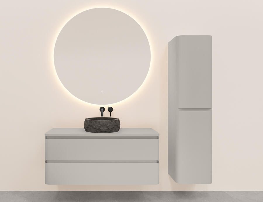 Wiesbaden Onderkast Novira 120x48 cm Afgeronde Hoeken Met 2 Laden 1 Uitsparing Mat Zand