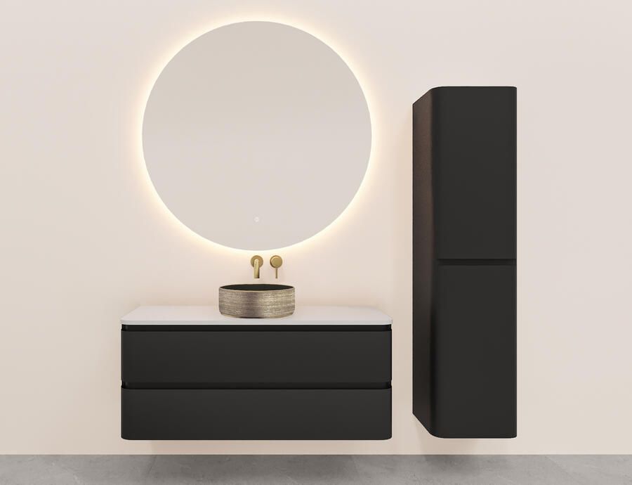 Wiesbaden Onderkast Novira 120x48 cm Afgeronde Hoeken Met 2 Laden 1 Uitsparing Mat Zwart