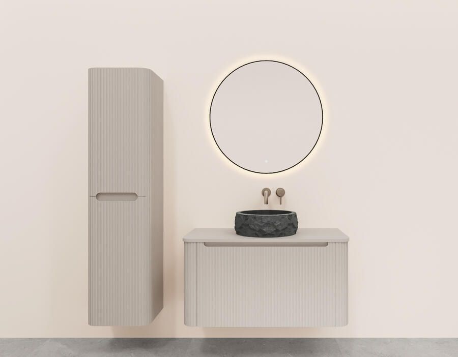 Wiesbaden Onderkast Sulora 80x48 cm Afgeronde Hoeken Geribbeld Met 1 Lade 1 Uitsparing Mat Beige