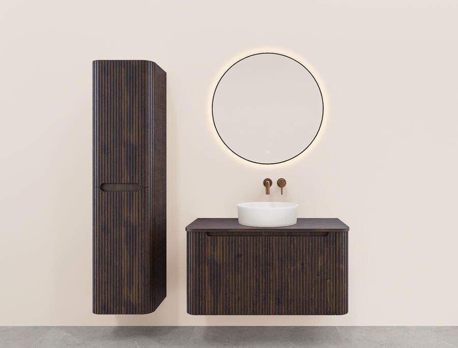 Wiesbaden Onderkast Sulora 80x48 cm Afgeronde Hoeken Geribbeld Met 1 Lade 1 Uitsparing Walnoot