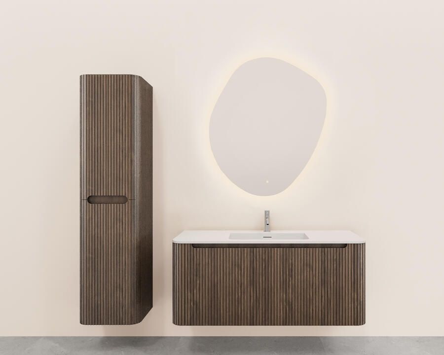 Wiesbaden Onderkast Sulora 120x48 cm Afgeronde Hoeken Geribbeld Met 1 Lade 1 Uitsparing Bruin Eiken