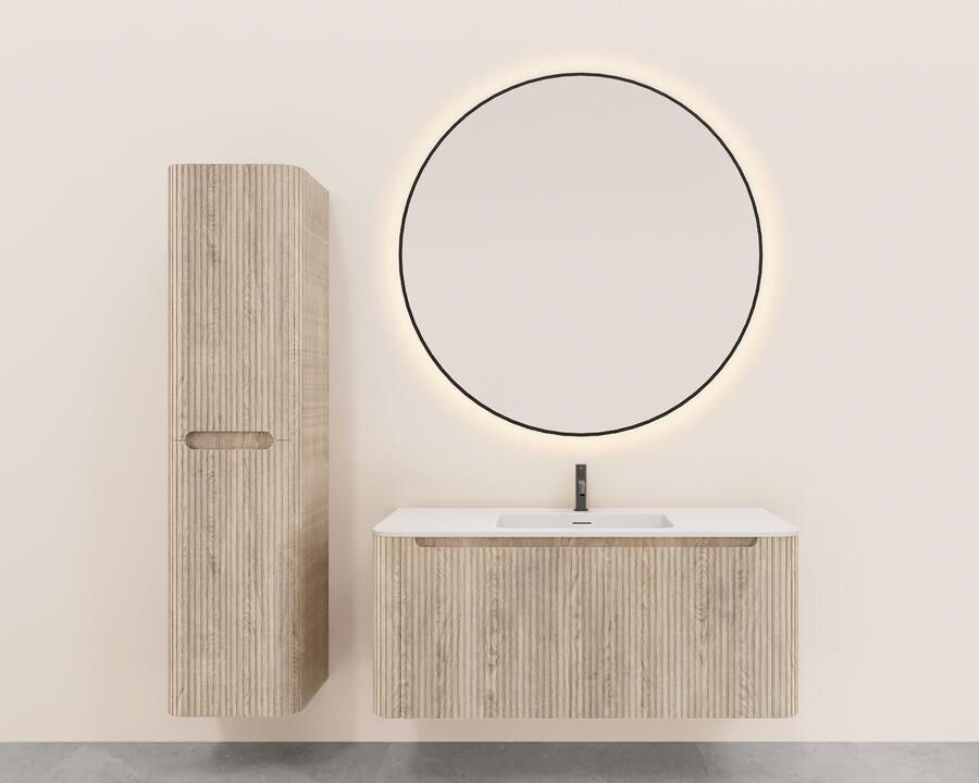 Wiesbaden Onderkast Sulora 120x48 cm Afgeronde Hoeken Geribbeld Met 1 Lade 1 Uitsparing Licht Eiken