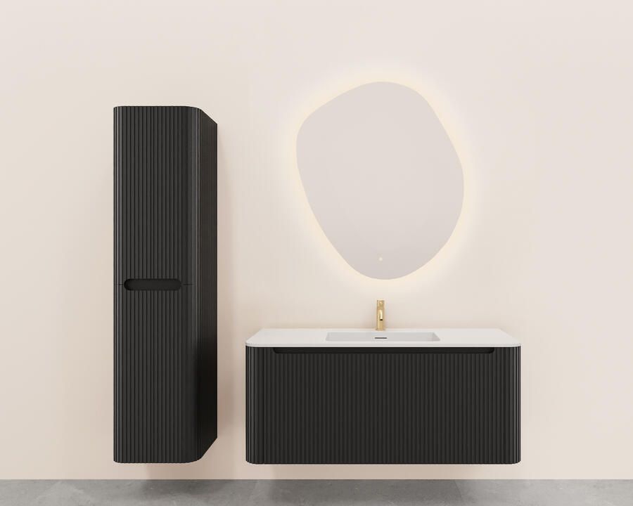 Wiesbaden Onderkast Sulora 120x48 cm Afgeronde Hoeken Geribbeld Met 1 Lade 1 Uitsparing Mat Zwart