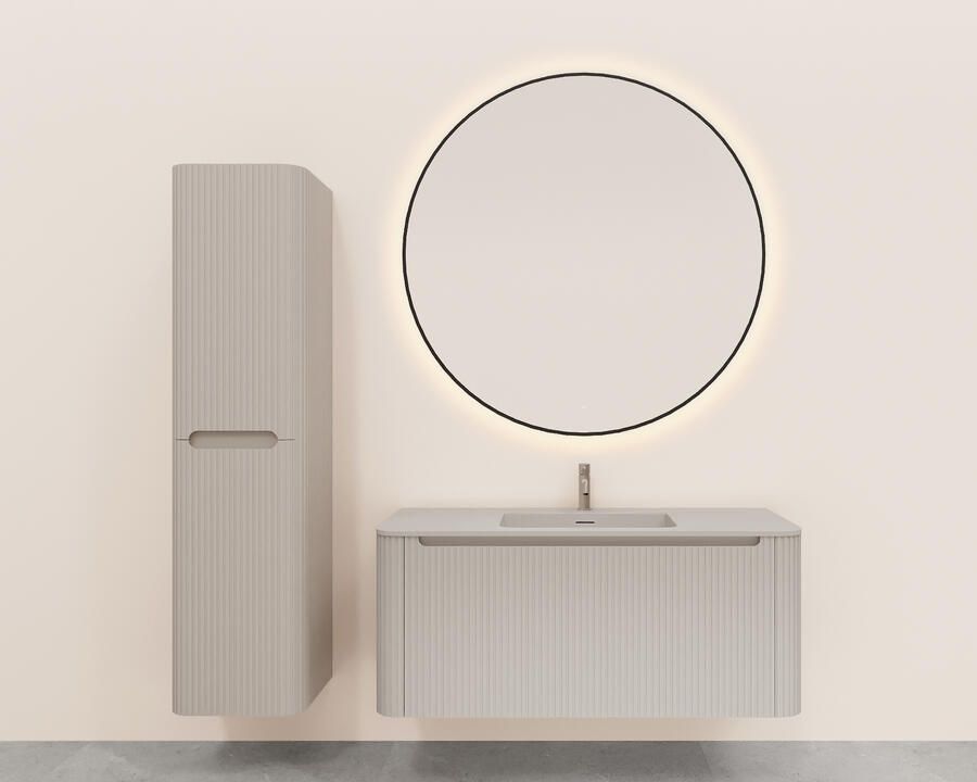 Wiesbaden Onderkast Sulora 120x48 cm Afgeronde Hoeken Geribbeld Met 1 Lade 1 Uitsparing Mat Beige