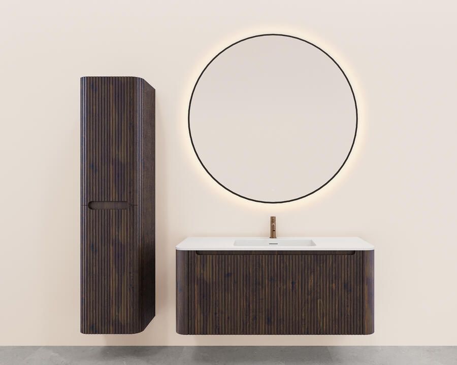 Wiesbaden Onderkast Sulora 120x48 cm Afgeronde Hoeken Geribbeld Met 1 Lade 1 Uitsparing Walnoot