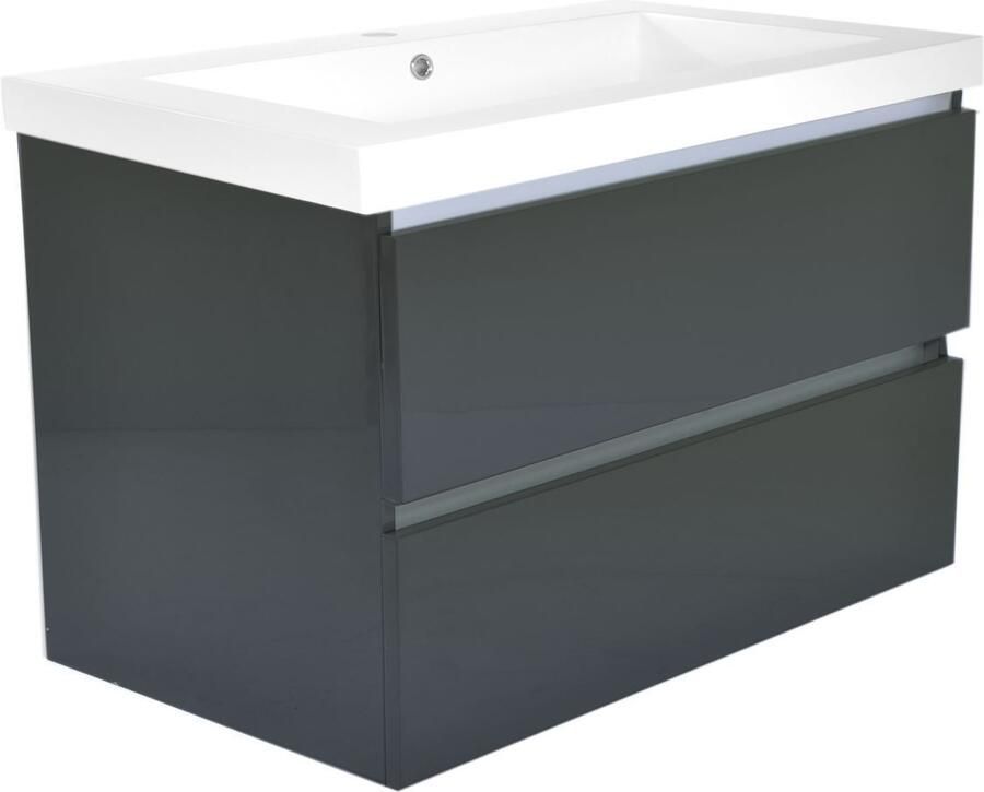 Wiesbaden Badkamermeubel Onderkast Vision Hangend 80x50x47cm MDF Hoogglans Grijs Softclose Greeploos