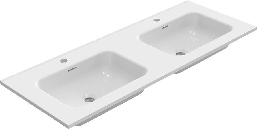 Wiesbaden Wastafel Bajo Dubbel Met 2 Kraangaten 120x46x1 8cm Keramiek Glans Wit