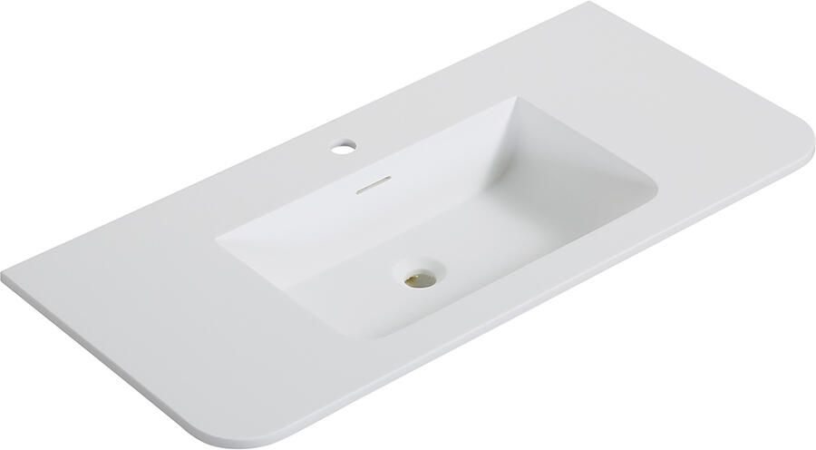 Wiesbaden Wastafel Laro 100x48x1 5 cm Met 1 Kraangat Ronde Hoeken Solid Surface Mat Wit