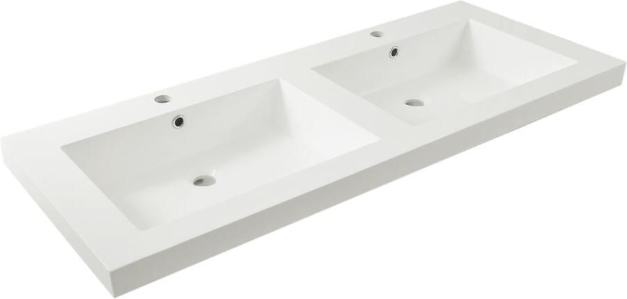 Wiesbaden Meubelwastafel Vision Dubbel Rechthoek 120x47x5 5cm Kunstmarmer Glans Wit 2 Kraangaten Overloop