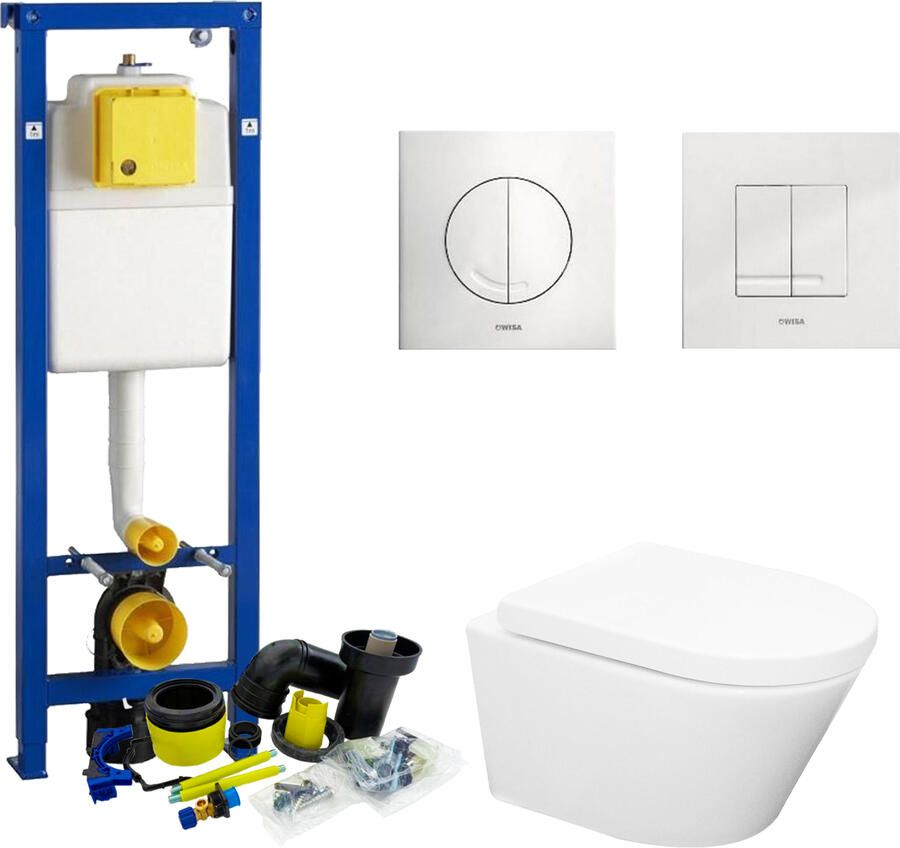 Wiesbaden Wisa XS Toiletset set24 Vesta Rimless 52 cm met Argos of Delos drukplaat