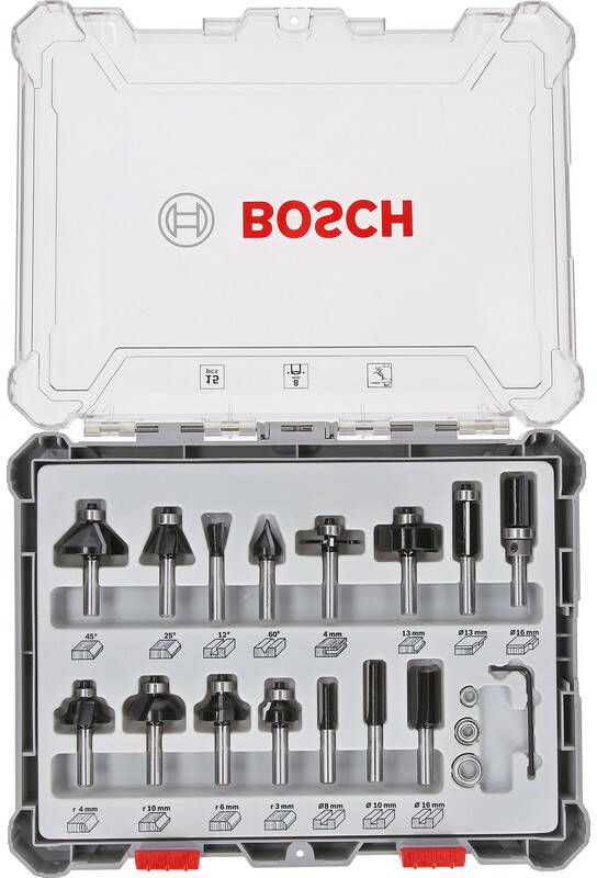 Bosch frezenset gemengd 8mm(15 delig )