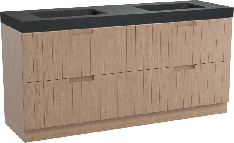 Balmani Adagio staand badkamermeubel 180 x 55 cm verweerd eiken met Napoli dubbele wastafel in verzoete graniet