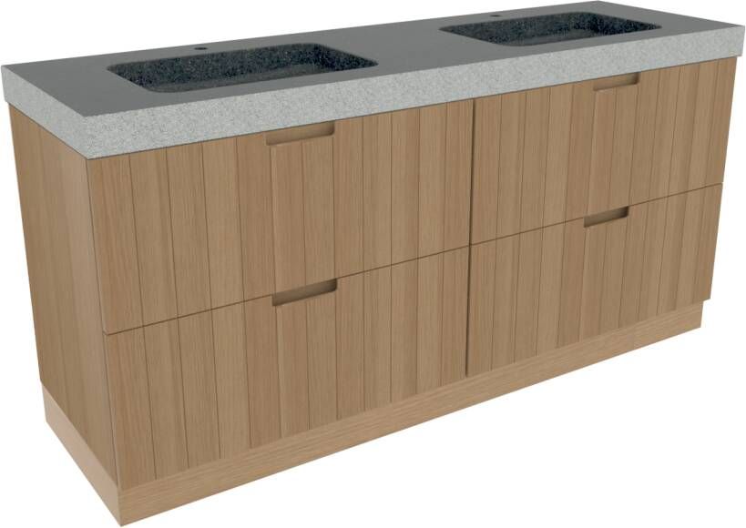 Balmani Adagio staand badkamermeubel 180 x 55 cm verweerd eiken met Napoli Due dubbele wastafel in verzoete graniet