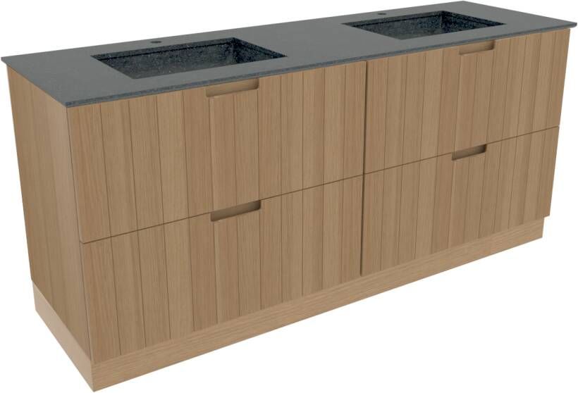 Balmani Adagio staand badkamermeubel 180 x 55 cm verweerd eiken met Tablo Facetta dubbele wastafel in verzoete graniet