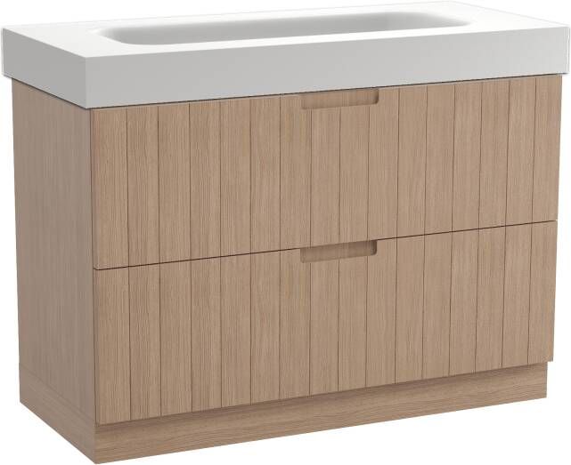 Balmani Adagio staand badmeubel 120 x 55 5 cm verweerd eiken met Arcato enkele wastafel voor 2 kraangaten in mat witte solid surface