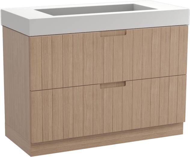 Balmani Adagio staand badmeubel 120 x 55 5 cm verweerd eiken met Modus enkele wastafel voor 2 kraangaten in mat witte solid surface