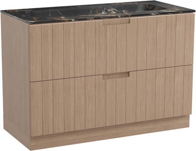 Balmani Adagio staand badmeubel 120 x 55 5 cm verweerd eiken met Tablo Arcato enkele wastafel voor 2 kraangaten in portoro gold marmer